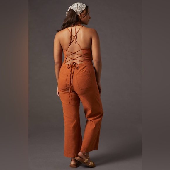 Anthro Maeve Colette Rust Strappy Back Jumpsuit 14 - Picture 7 of 13